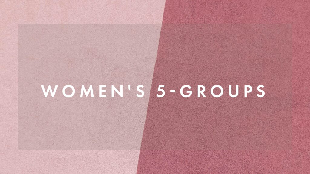Text on a pink and mauve geometric background reads WOMENS 5-GROUPS in white, bold, uppercase letters.