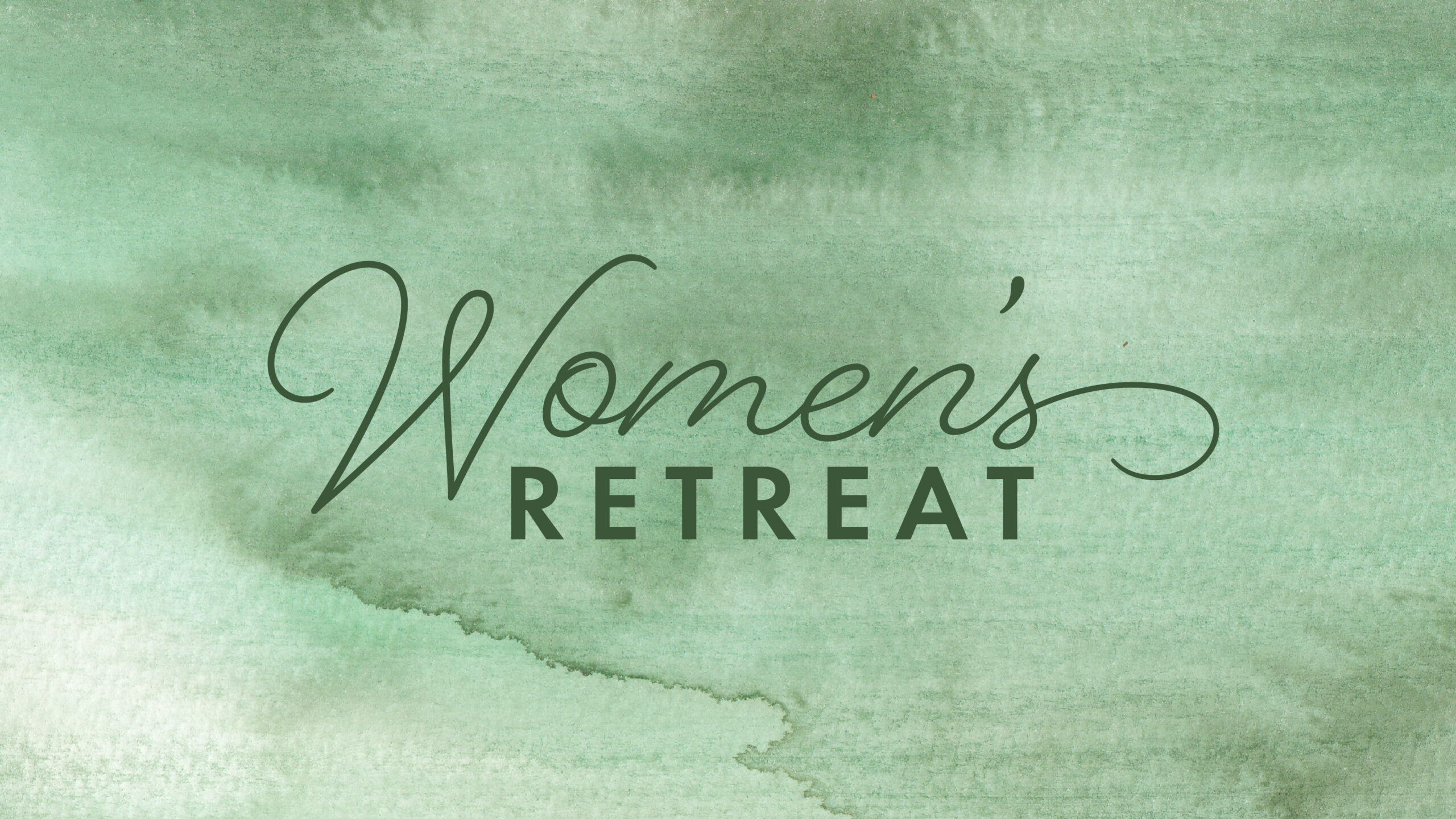 Text that reads Womens Retreat in elegant, dark green lettering on a textured, light green watercolor background.