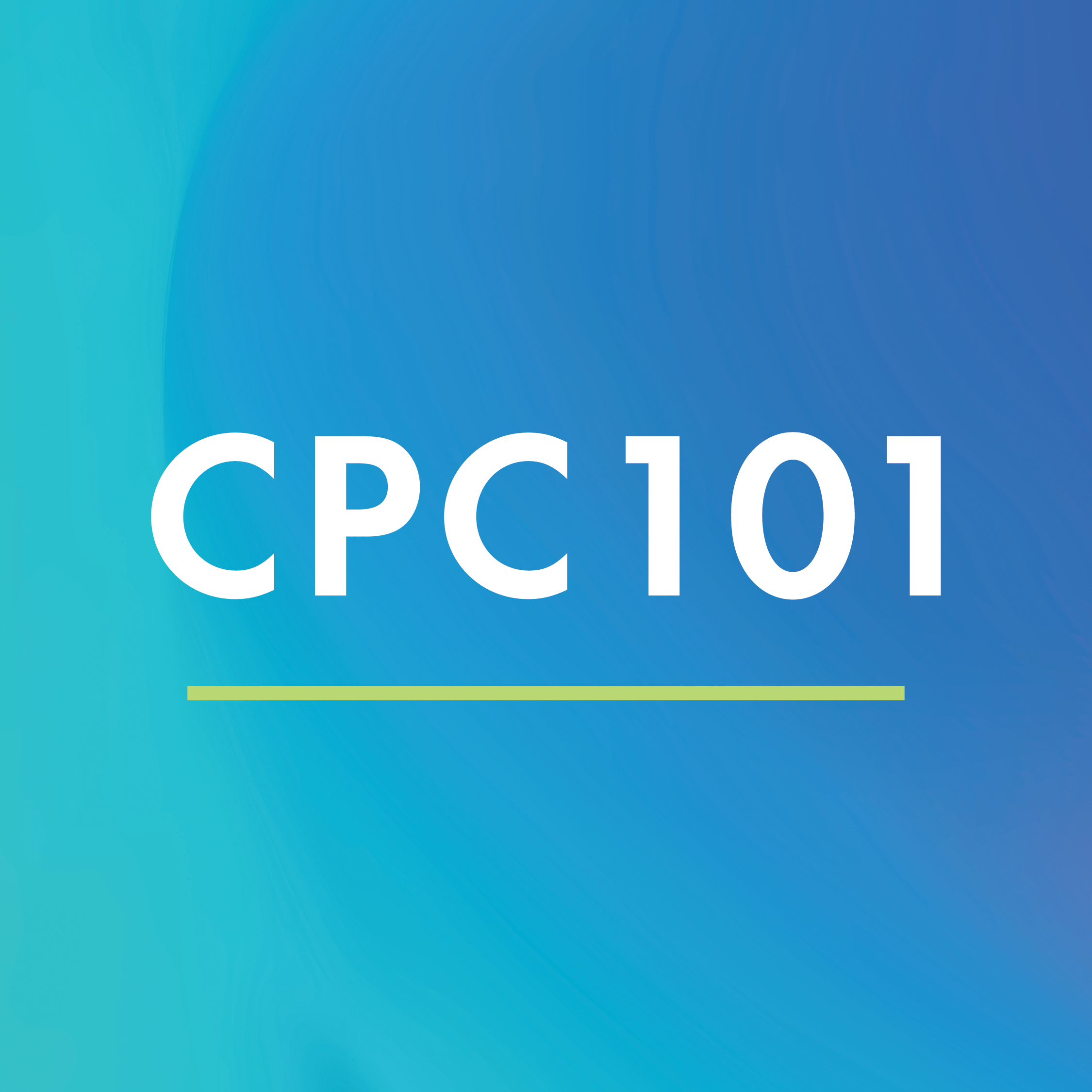 White text reading CPC101 is centered on a blue and teal gradient background, with a thin yellow horizontal line beneath the text.