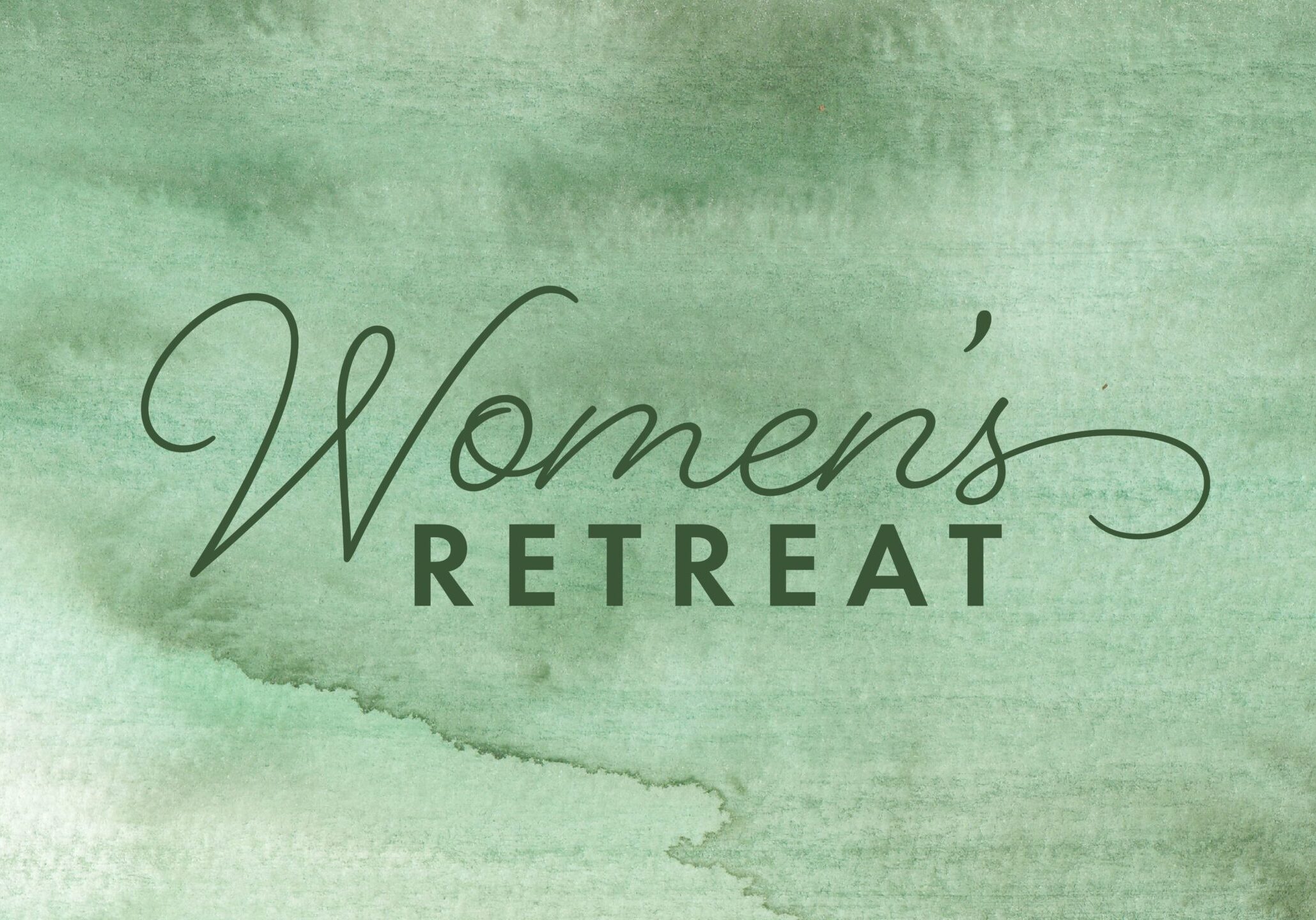Text reading “Women’s Retreat” in elegant script and bold letters on a soft green watercolor background.
